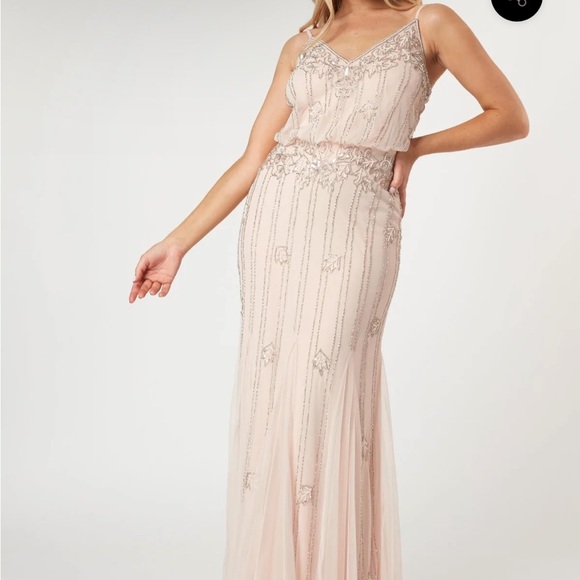 LACE & BEADS KEEVA NUDE BLUSH BRIDESMAID DRESS - Picture 2 of 16